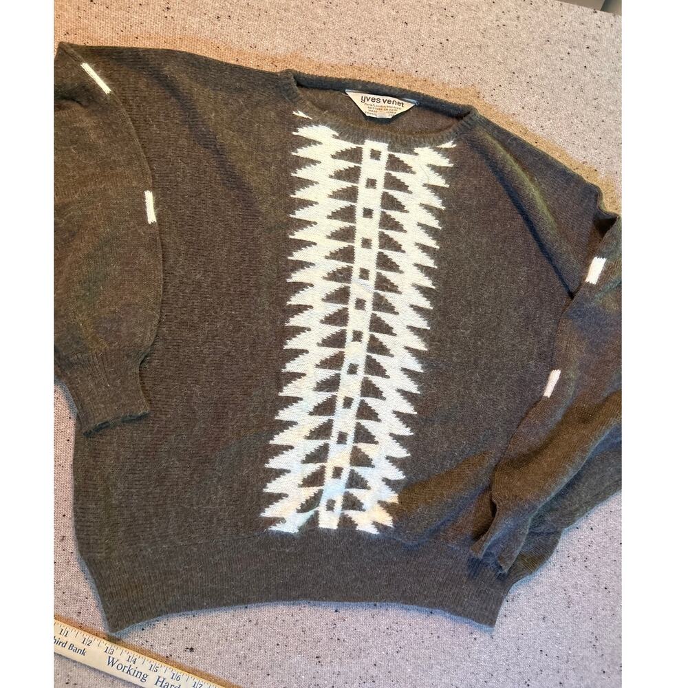 VTG Yves Venet Southwest Style Dolman Sleeve Sweater 42/44 Women's Dark Tan 90s